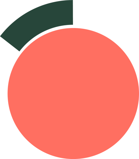 Das Logo von Flâneur 24/7: Ein Kreis in der Farbe „Living Coral" und schräg links darüber ein dunkelgrünes Siebtel-Kreis